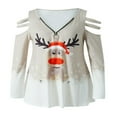 thumbnail image 1 of T-shirt de Noël pour Femmes à Manches Longues, Col Rond, Imprimé d'Orignal de Dessin Animé, Chandails, 1 of 6