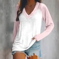thumbnail image 3 of TKLPEHG Womens Tunic Tops V-Neck Patchwork Color T-Shirts Fashion Casual Long Sleeve T Shirt Loose Color Block Print Lightweight Comfy Fall Tops Blouses Pullover (Pink,XXL), 3 of 4