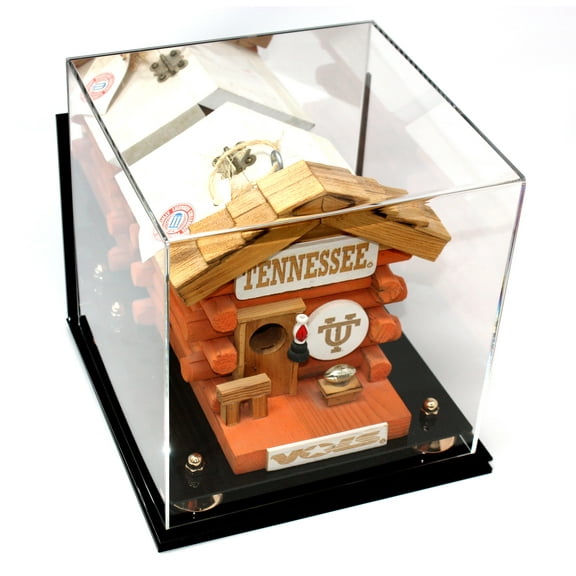 Versatile Deluxe Acrylic Display Case - Medium Square Box with Gold Risers Mirror and Wall Mount 9.75" x 9.75" x 9.75" (A027-GR)