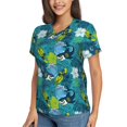 thumbnail image 5 of Yiaed Shark And Leaves Print Women's T Shirt V-Neck Short Sleeve Shirt Casual Breathable Tee Summer Tops-3X-Large, 5 of 5