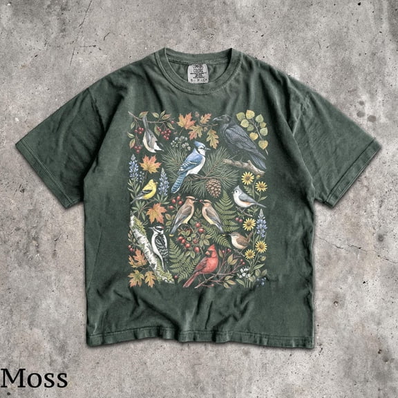90s Cottagecore Birds T-Shirt, Men & Women's Unisex Graphic Tee, Vintage Boho Nature Shirt, Folk Art Tee, Woodland Aesthetic Shirt