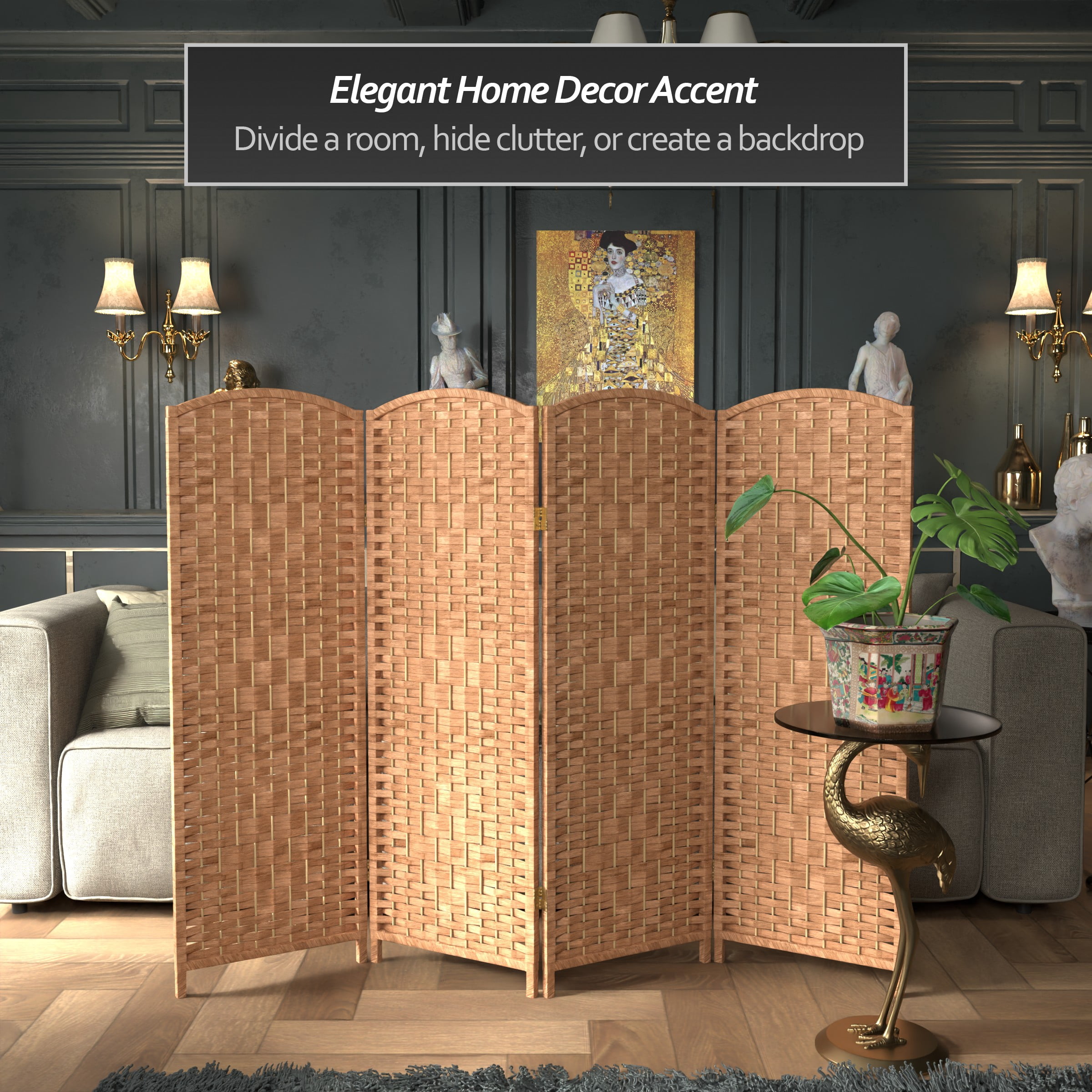 Red Lantern 4 ft. Short Diamond Weave Fiber Folding Screen - Natural - 4 Panel