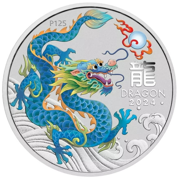 Perth Mint 2024 Lunar Series Silver Bullion Coin, Teal Dragon, Capsulated, 1 Piece