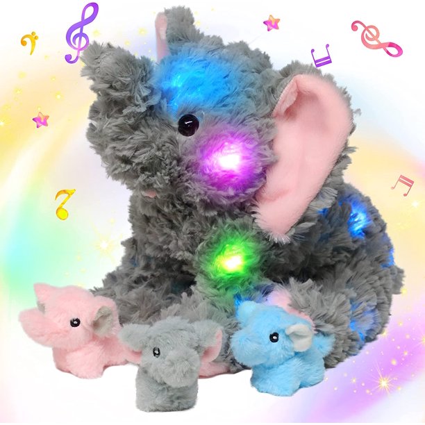 Hopearl Elephant LED Musical Stuffed Animal Light up Singing Plush Toy