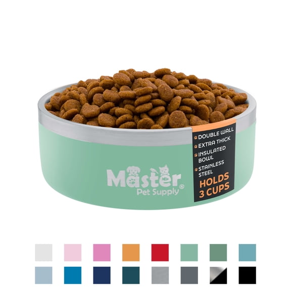 Master Pet Supply Stainless Steel Dog Bowls - 25 oz, Heavy Duty - Pistachio, Double Wall Extra-Thick Insulated, Non-Slip Pet Water Bowl for Dogs, Cats & Pets, Anti Rust Metal, Dish Washer Safe