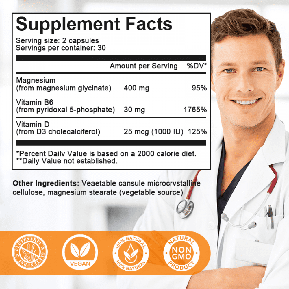 （2 PACK）Magnesium Glycinate 400mg Mineral Supplement for Women and Mens- Sleep, Bone, Mood, Heart Health Support -240 Capsules