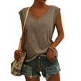 thumbnail image 1 of OUSITAID Femmes Tops Mode Solide Couleur Cap Manches V Cou Décontracté en Vrac Manches Courtes T-Shirt Top Armée Vert, 1 of 5