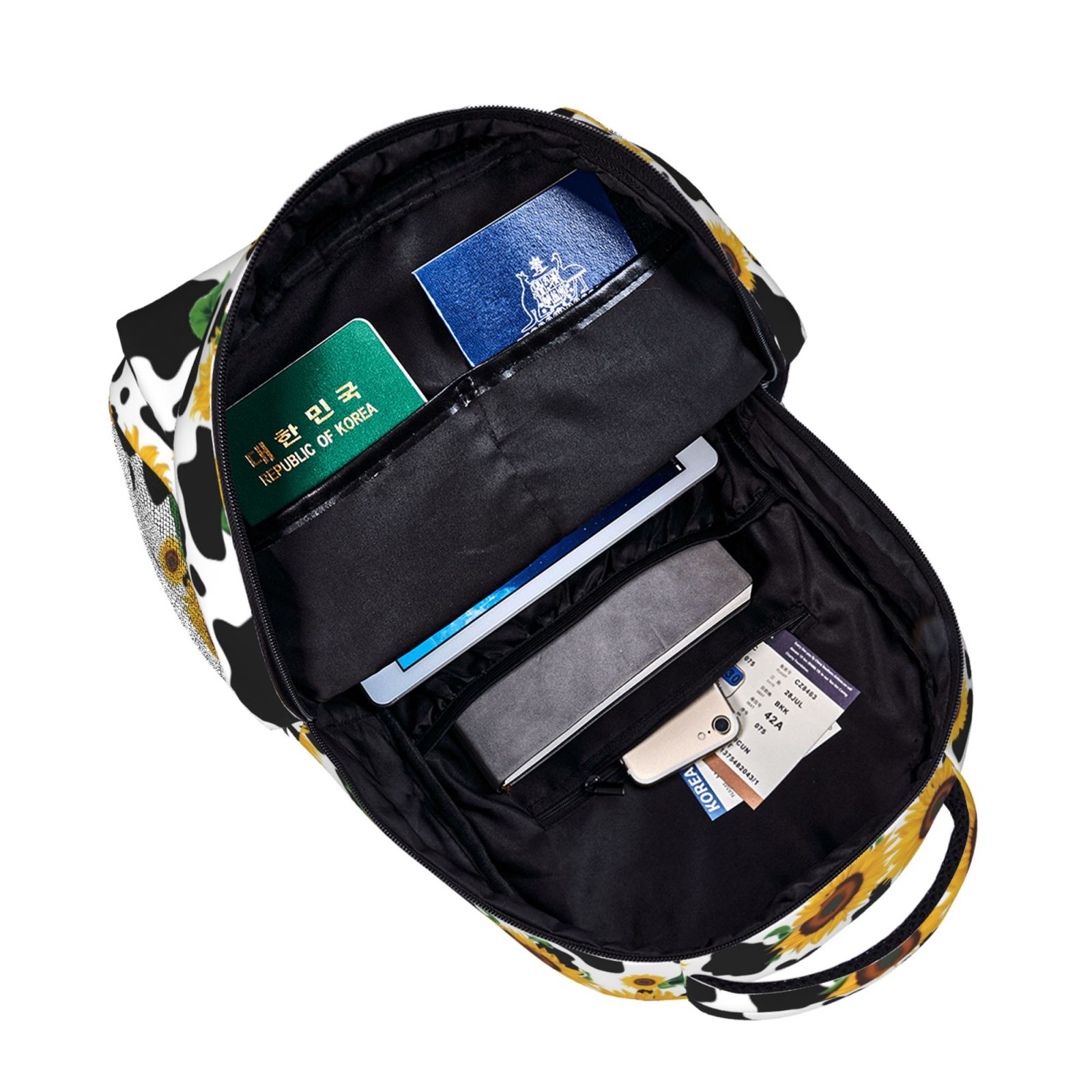 Xecao Cute Cow Print Sunflower D Travel Backpack: A spacious, stylish computer backpack ideal for men and women, perfect for college, school, or daily travels