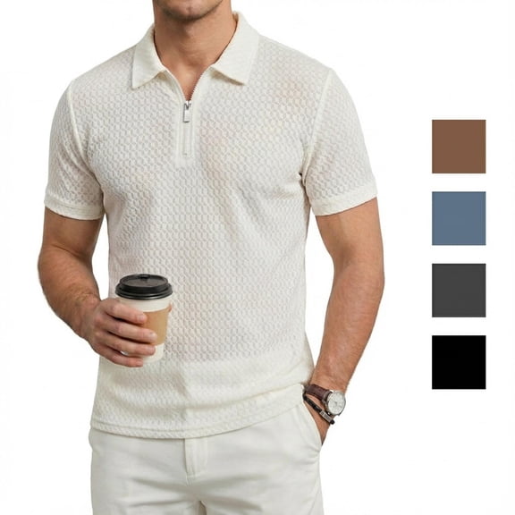 DIOAZUD Men's Collar Shirts Lightweight Breathable Quarter Zip up Short Sleeve Shirt Solid Color Summer Causal T-Shirts