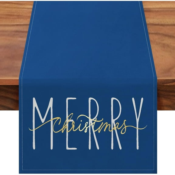 Merry Christmas Gold Table Runner Winter Xmas Holiday Kitchen Dining Farmhouse Table Decor for Indoor Outdoor Home Party Decorations 13x72 Inch Blue