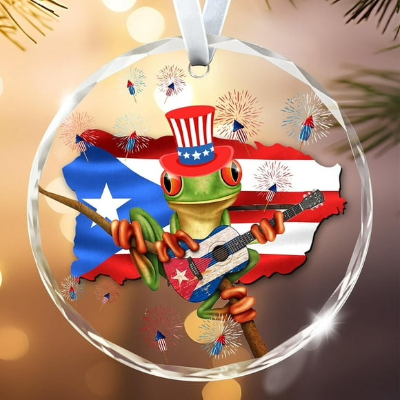Ornements de Noël Puerto Rico Cadeaux Coqui Grenouille Verre Puertos Rico Souvenirs Nouvel Ornement de Maison pour Décorations d'Arbre 2025 Cadeaux Puerto Rico pour Femmes Hommes Maman Papa Ami Idées Cadeaux Pendaison de Crémaillère