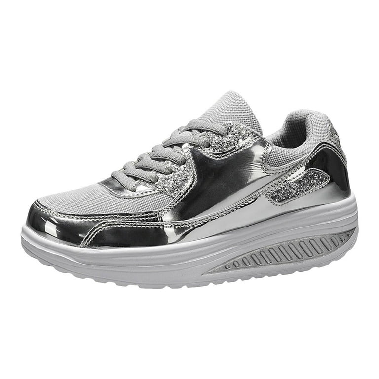 Women's Metallic Platform Walking Shoes Sparkly Sequin Casual