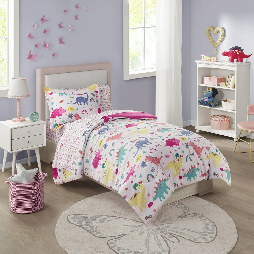 Your Zone 5 Piece Woven Girl SheRex Dinosaur Bed in a Bag Comforter