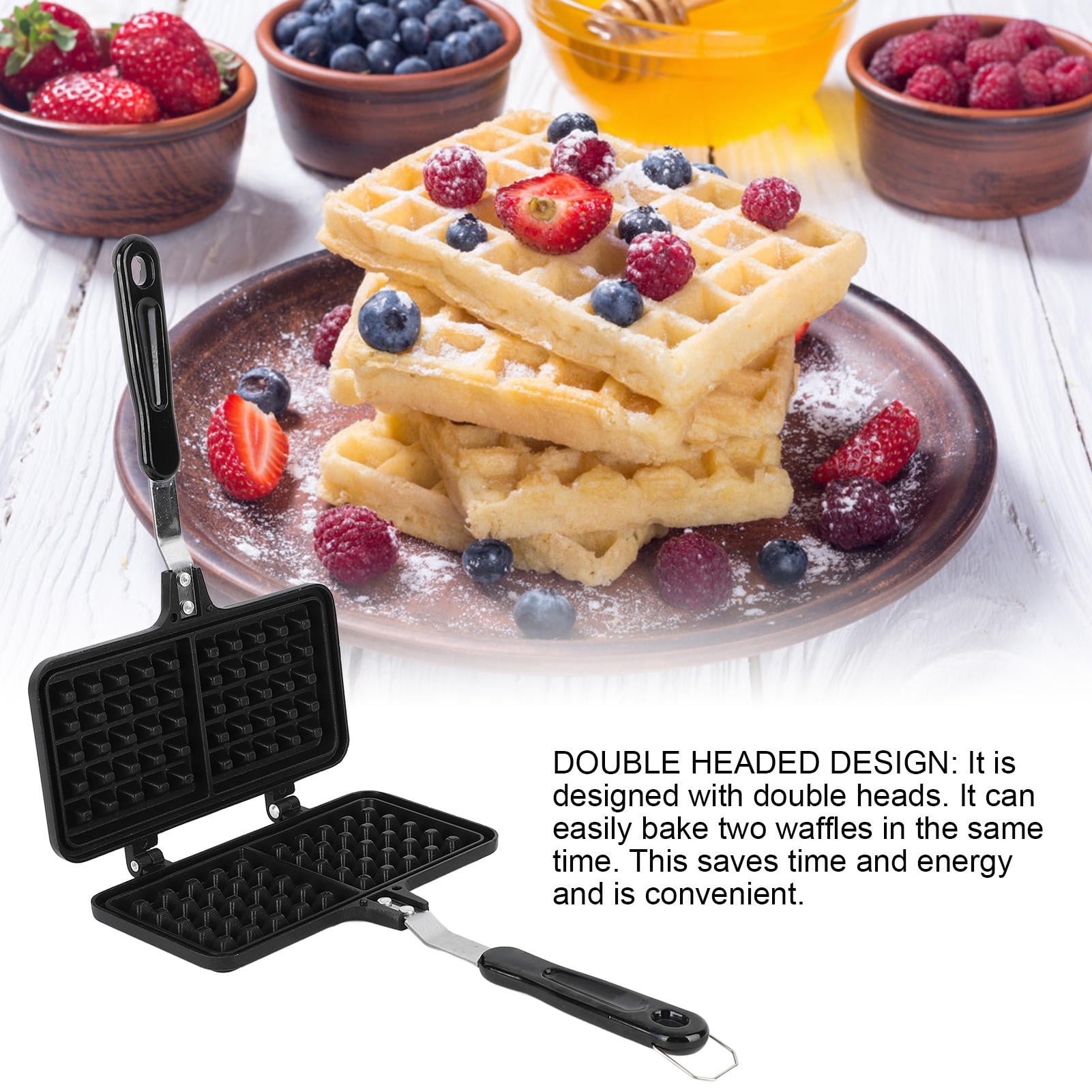 BIMZUC Double‑Headed Stovetop Waffle Maker – Non‑Stick Aluminum Pan, Even Heating, Compact & Versatile for Breakfast & Desserts