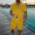 thumbnail image 2 of Yindaity Mens Short Sets 2 Piece Outfits Polo Shirt Fashion Summer Tracksuits Casual Set Short Sleeve and Shorts Set for Men Yellow,2XL, 2 of 5