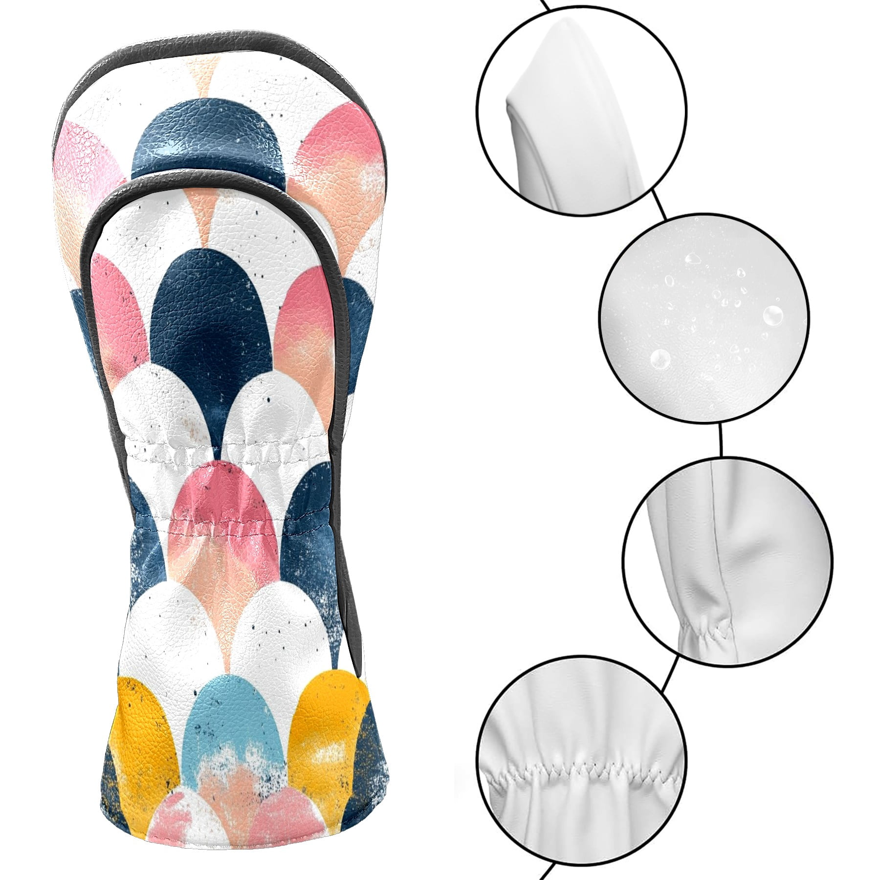 Golf Club Covers PU Leather Waterproof Head Covers for Fairway Woods Hybrids Fish Scale Pattern Unisex Fits Most Brands