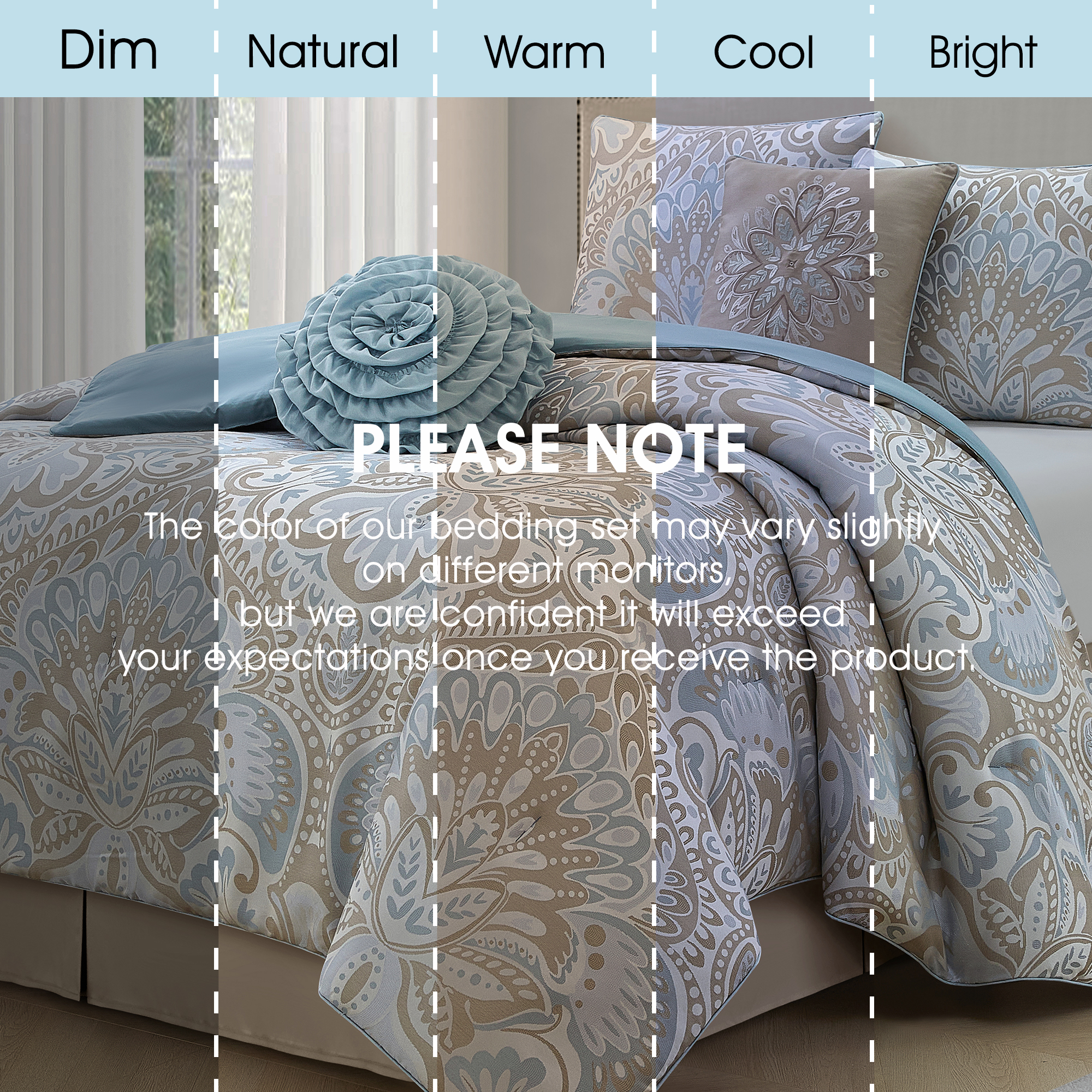 Lanco Blue Gold Queen Size Comforter Set , 6 Piece Floral Bedding Set , Pillow & Shams , Bedskirt , Soft Bedding Comforters & Sets