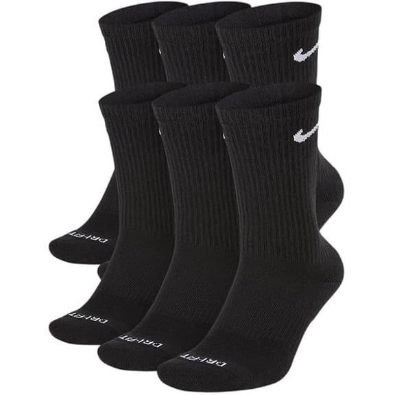 Nike Everyday Plus Cushion Crew Socks – Color: Black / Size: Large, Men 8-12, Women 10–13 (6 Pack)
