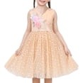 thumbnail image 1 of Vestido de Niña Beige con Lunares, Bordado Floral, Perlas, Cuello en V, sin Mangas, 7 Años, 1 of 9