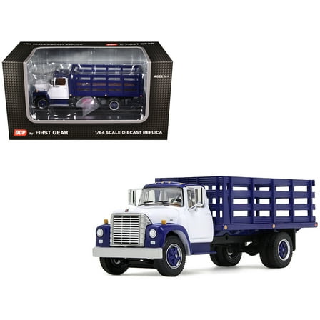 1970s International Loadstar Stake Truck White and Navy Blue 1/64 die cast model by DCP/First Gear