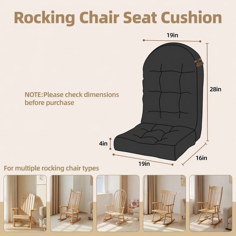 Millsilo Rocking Chair Cushion Set 44" x 19" x 4", High Back Tufted Cushion, Soft Breathable Corduroy Fabric, Non-Slip, Black