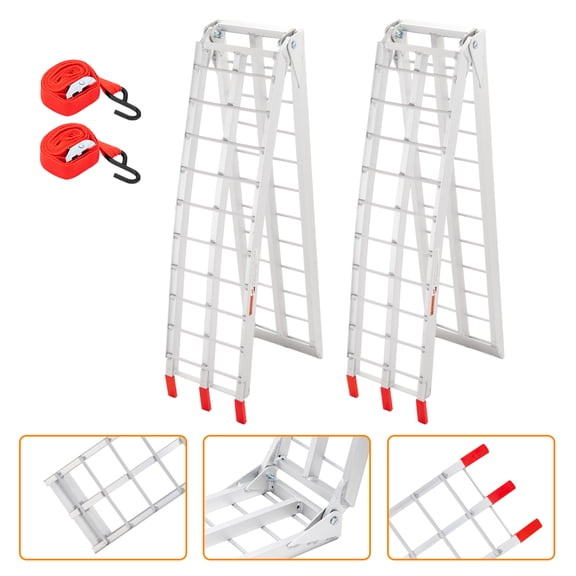 TUFFIOM 2PCS 7ft Aluminum Truck Ramps, 1500 lbs Folding Loading Ramps for ATV/Motorcycle/Lawn Mower/Snow Blower