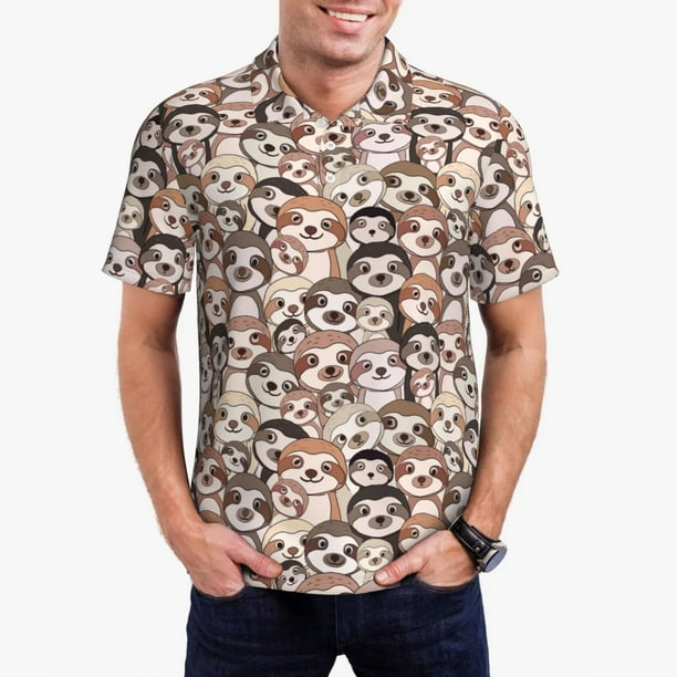 Fotbe Brown Sloth Camiseta Polo de Golf para Hombre con Estampado – Camisa Deportiva Transpirable con Cuello Abotonado-Medium