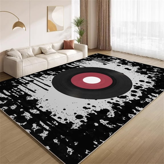 Vinyl Records Area Rugs Black Paint Splatter Rugs Non Slip Machine Washable Indoor Throw Carpet for Living Room Bedroom Study Office Entrance Foyer 2ftx3ft