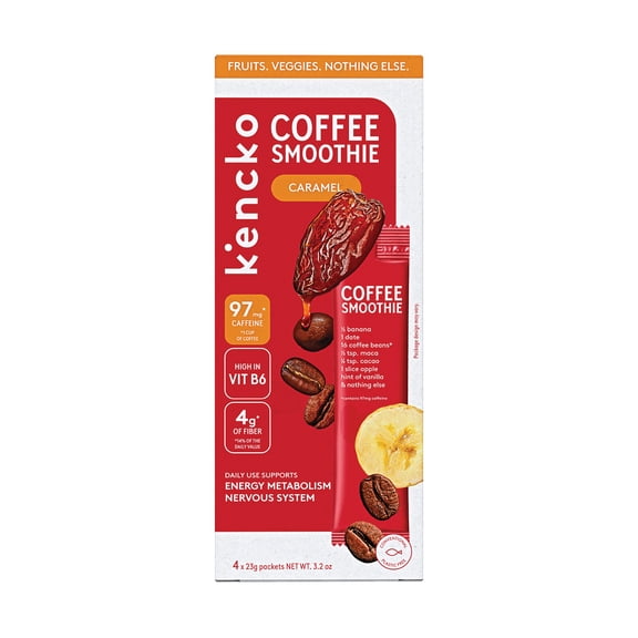 Kencko Caramel Instant Coffee Smoothie, Powdered Drink Mix, .81 oz, 4 pack