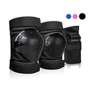 DEKINMAX Knee Pads for Kids & Youth Protective Gear Set, Knee Pads Elbow Pads with Wrist Guards 3 in 1 for Biking, Skating, and Rollerblading Scooter (Black, S)