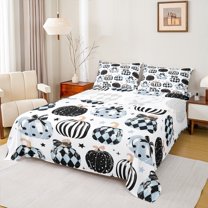 Manfei Fashion Buffalo Pumpkin Full Size Sheets, Cartoon Stars Print Bed Sheets, Teens Kids Child Sheet Sets, Luxury Bedroom Decor, 4 Pieces