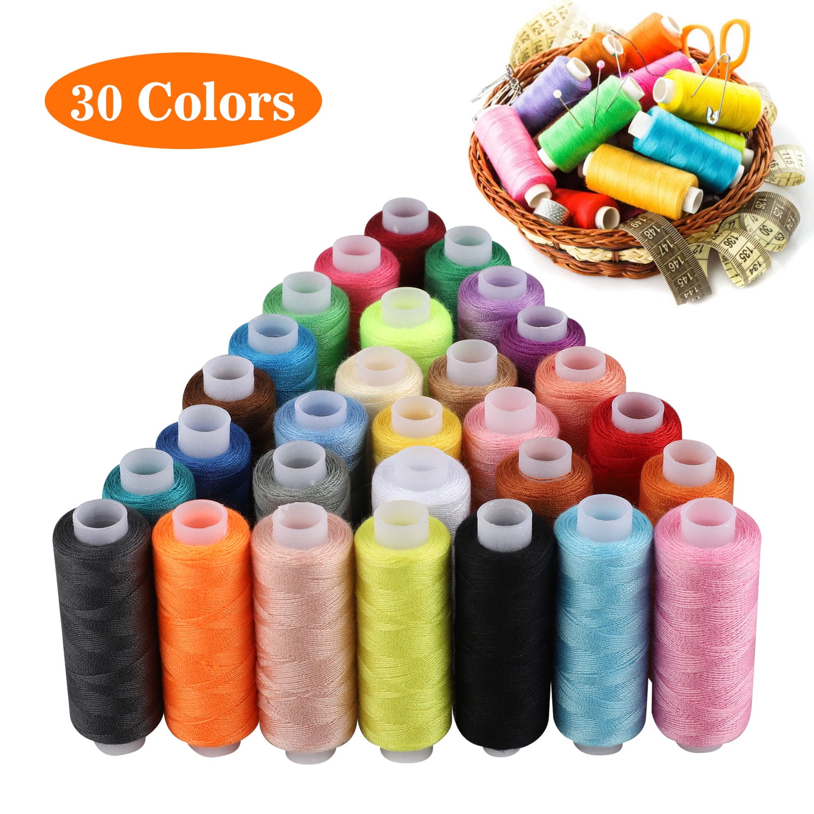 30 Colors Spun Spools Polyester All Purpose Sewing Threads Assort Set Pack Craft