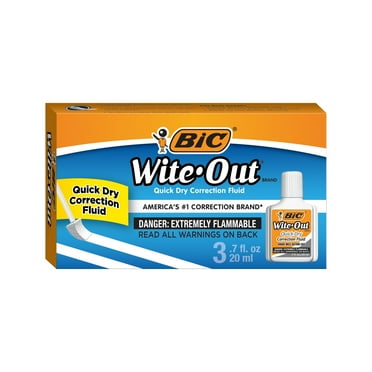 Bic Wite-Out Quick Dry Correction Fluid, 20ml Bottle, White, 3-Count