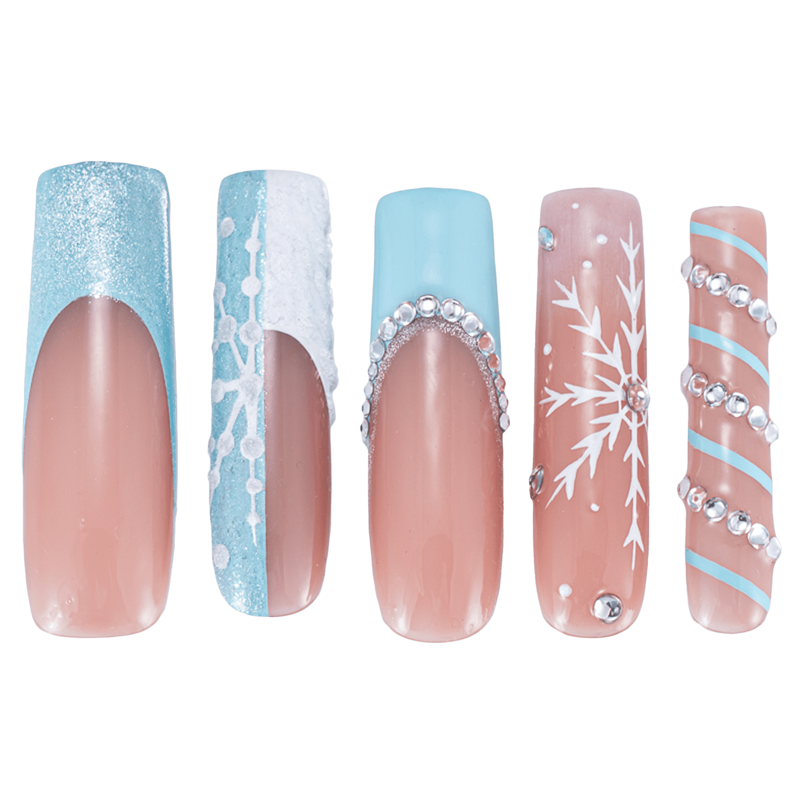 Wollet Icy Blue Snowfall Square Press-On Nails, Handcrafted Acrylic,10PCS Reusable