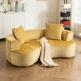 thumbnail image 2 of Modern Moon Shaped Sleeper Sofa | Yellow Chenille Fabric | Deep Seat, No Assembly Required | 3-Seat Convertible Couch for Living Room Comfort, 2 of 9