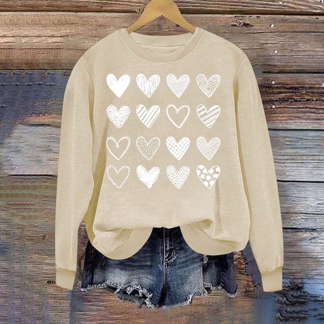 Meichang Chandail en Molleton de la Saint-Valentin pour Femmes Hauts Mignons Chandail en Molleton Graphique Cœur Manches Longues Col Rond Coupe Ample Cadeaux de la Saint-Valentin