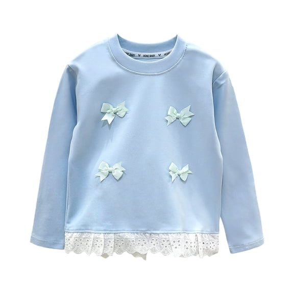 WUSUOWEI Kids Crewneck Sweatshirt Long Sleeve Pullover Top Fall Round Neck Blouse Hollow Lace Ruffle Hem Elastic Knit Spring Casual Blouse 12-18 Months