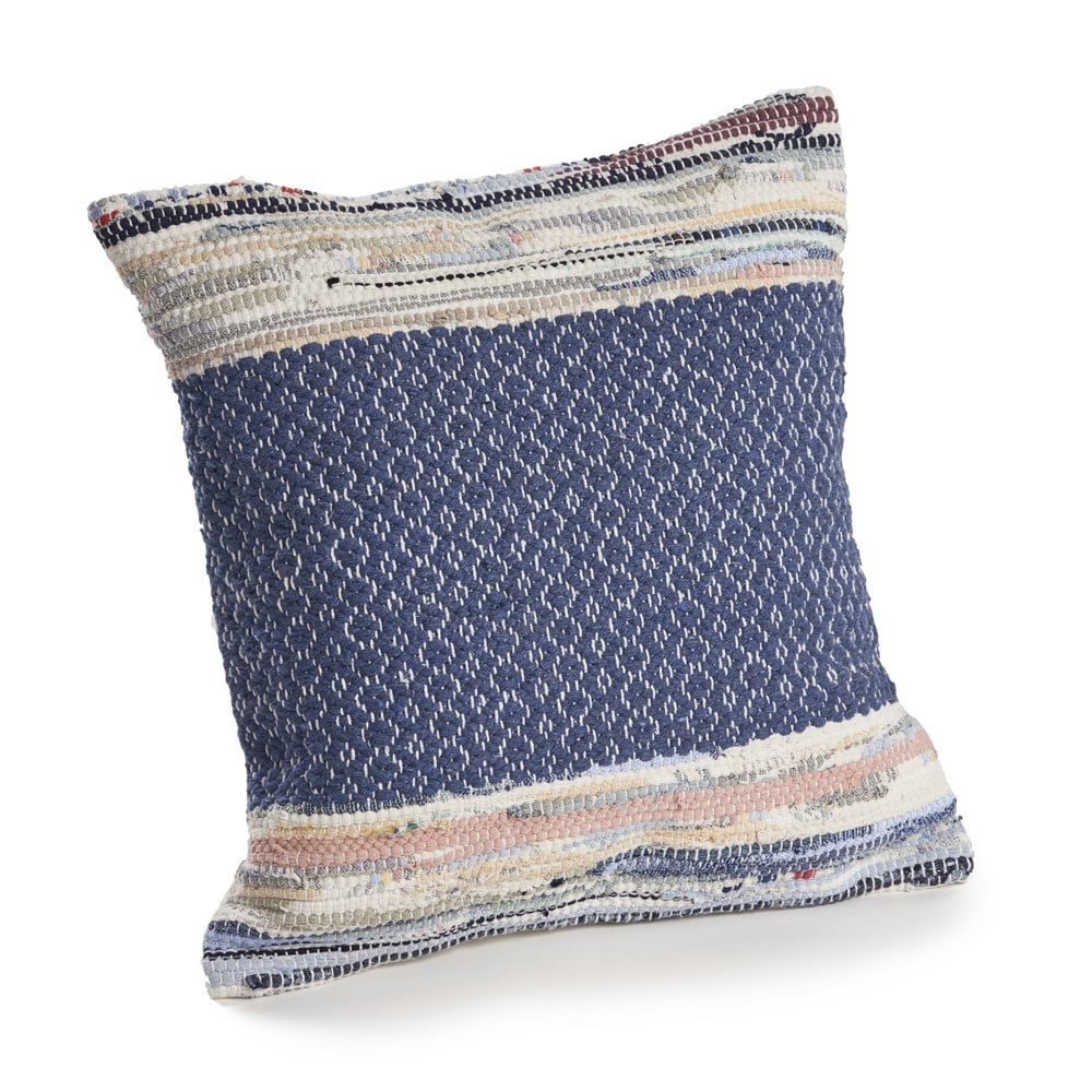 Ox Bay Naomi 18" x 18" Blue/Multicolor Diamond Cotton Blend Decorative Throw Pillow Cover