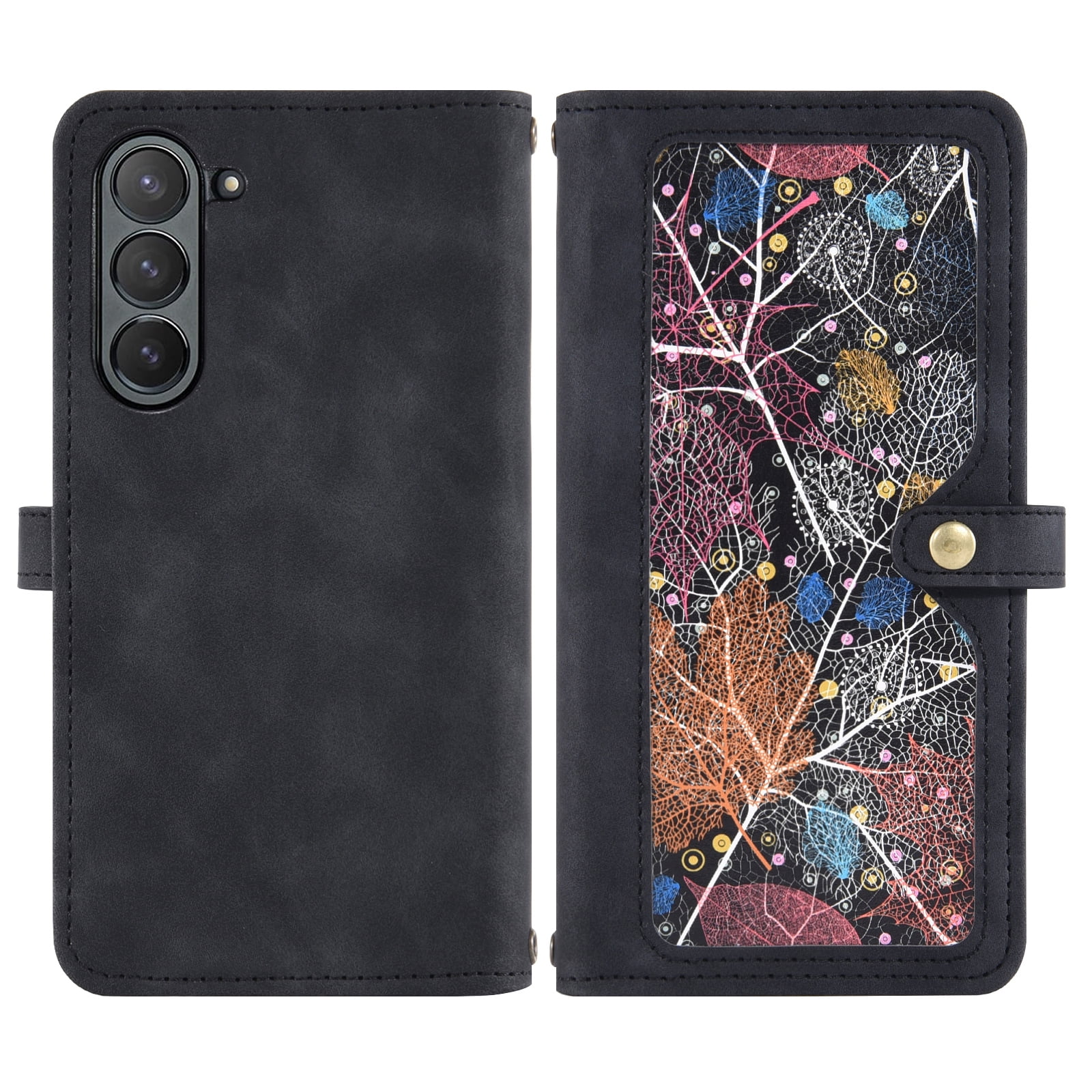 Asuwish Phone Case for Samsung Galaxy Z Fold 6 5G 2024 Wallet Cover Crossbody Wrist Strap Flip Pattern Zipper Card Holder Cell ZFold6 Z6 G Fold6 ZFold 6Z Men Black