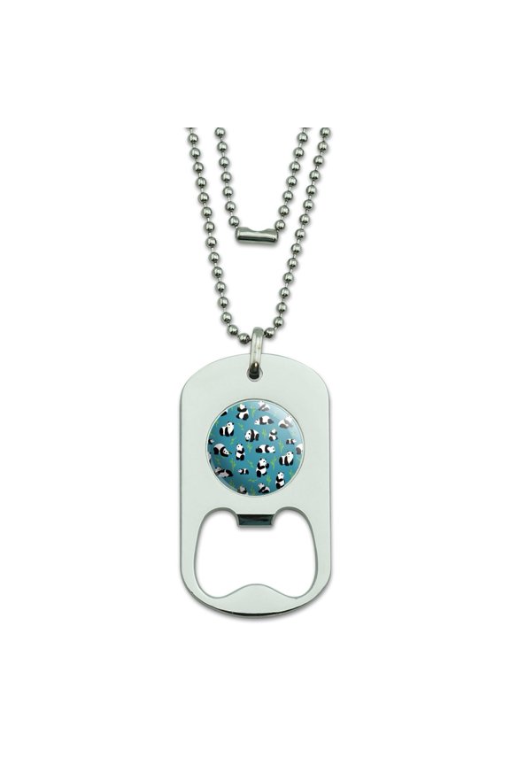 Panda and Bamboo Pattern Military Dog Tag Bottle Opener Pendant