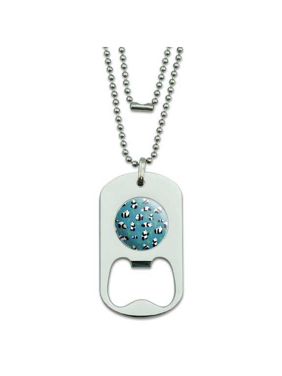 Panda and Bamboo Pattern Military Dog Tag Bottle Opener Pendant