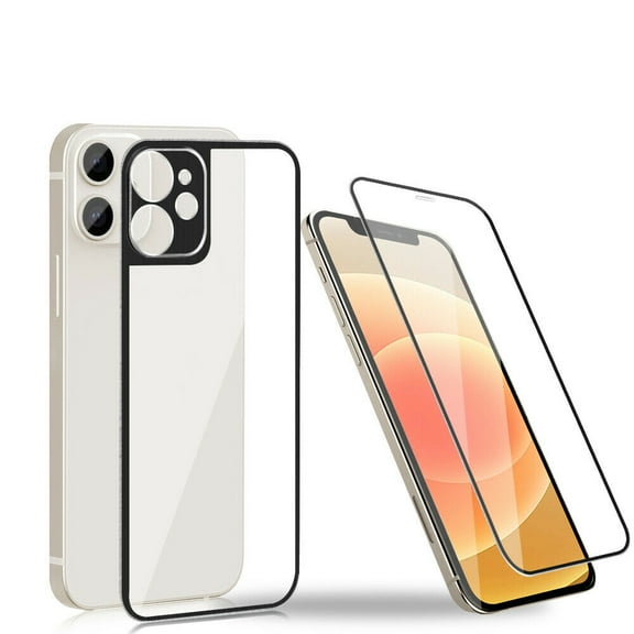 GoldCherry Camera Armor For iPhone 12 Screen Protector, Front & Back 9H Hardness Tempered Glass Screen Protector [Titanium Edge] Anti-Scratch 0.26mm HD For iPhone 12 6.1 Inch(Black)