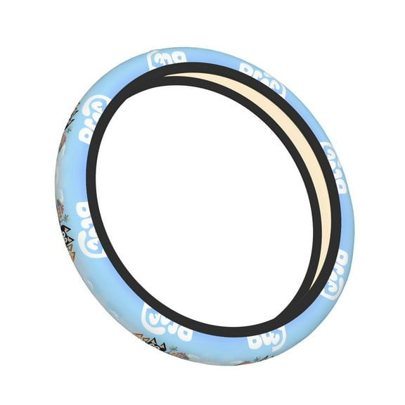 Lsque Bluey Pattern Elastic Stretch Steering Wheel Cover,Universal 15 inch, Microfiber Breathable Ice Silk, Anti-Slip, Odorless, Easy Carry