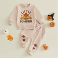 thumbnail image 2 of Quealent My First Halloween Baby Boy Outfit Newborn Long Sleeve Pumpkin Patch Sweatshirt Pants Toddler Infant Fall Clothes (Beige, 18-24 Months), 2 of 9