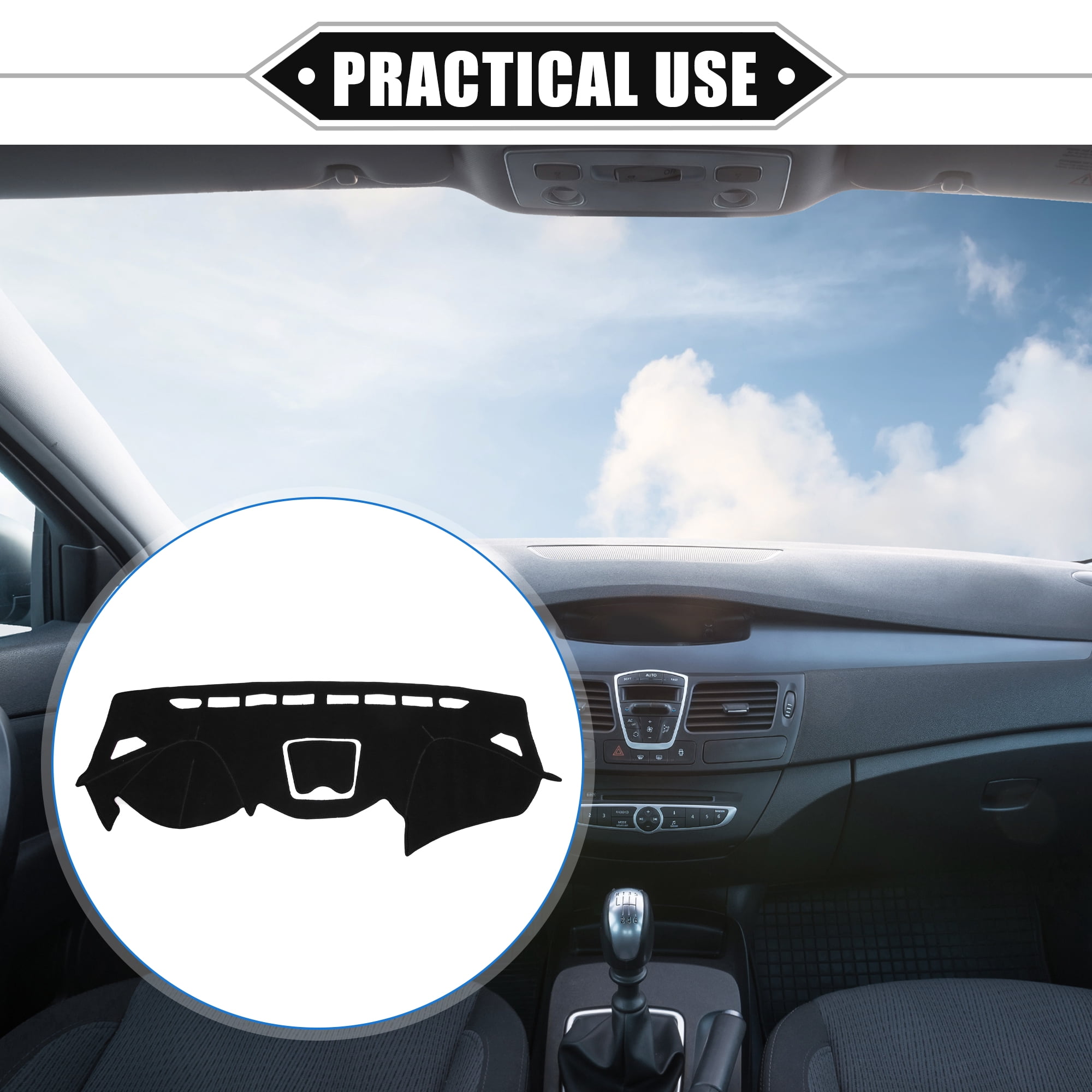 Unique Bargains Dashboard Cover for Hyundai Santa 2013-2018 Non-slip Polyester Black Dash Cover Mat Protector Cover
