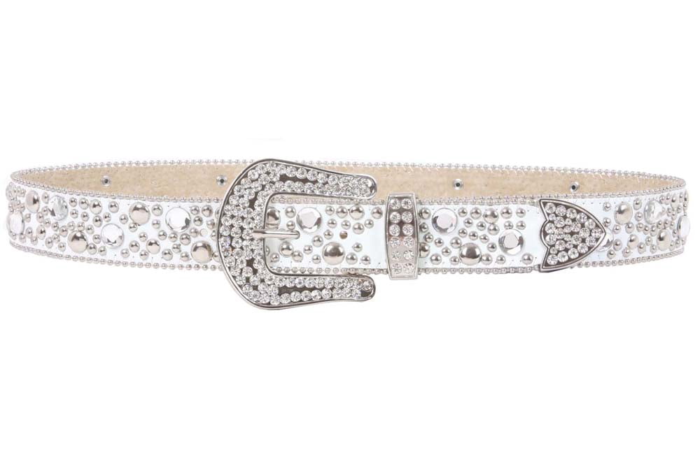 Snap On 40mm Western Rhinestone Rivet Studs Leather Belt - Walmart.com