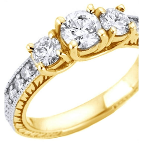 AFFY White Natural Diamond Three Stone Engagement Ring in 14K Yellow Gold (0.5 cttw)