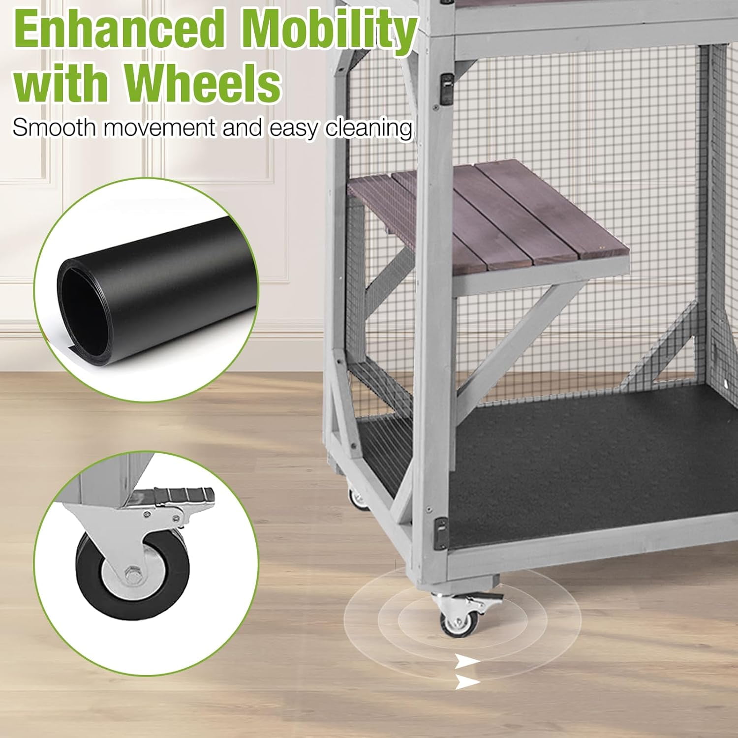MEDEHOO Catio Outdoor Cat Enclosure Mobile Cat House Indoor On Wheels with Scratch Post, Hammock, Resting Box, Platform, Tarp Roof 62.8", Grey