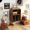 thumbnail image 2 of Giantex Record Player Stand, Vinyl Record Storage Cabinet for Living Room, Bedroom, Walnut, 2 of 10