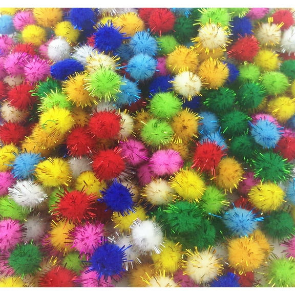 Kbraveo 1000 Pcs 0.6 inch Multicolor Glitter Pom Poms for DIY Craft